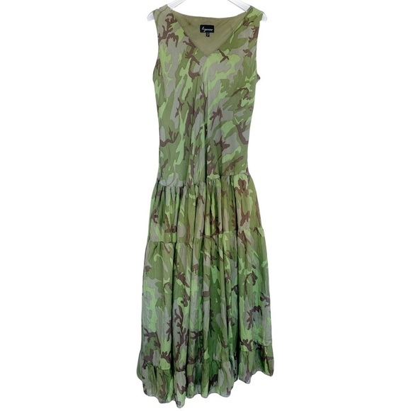 LYNN RITCHIE 100% Silk Camo Maxi dress Womens size S/M - Picture 1 of 15